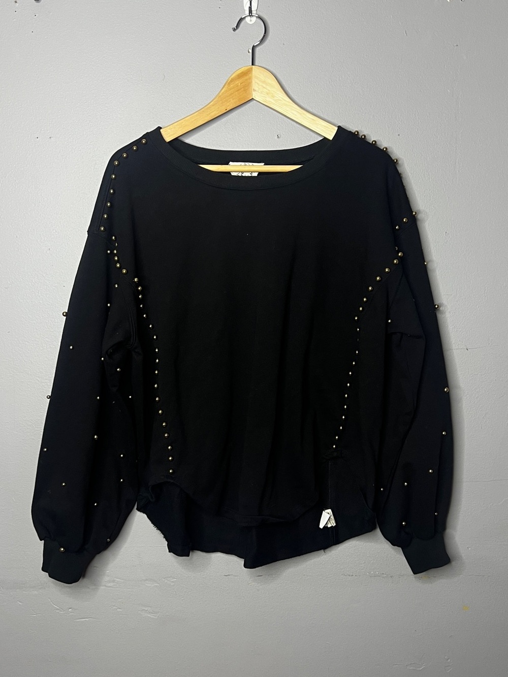 Fantastic Fawn Oversized Black Studded Crewneck Sweater - Women Size Medium